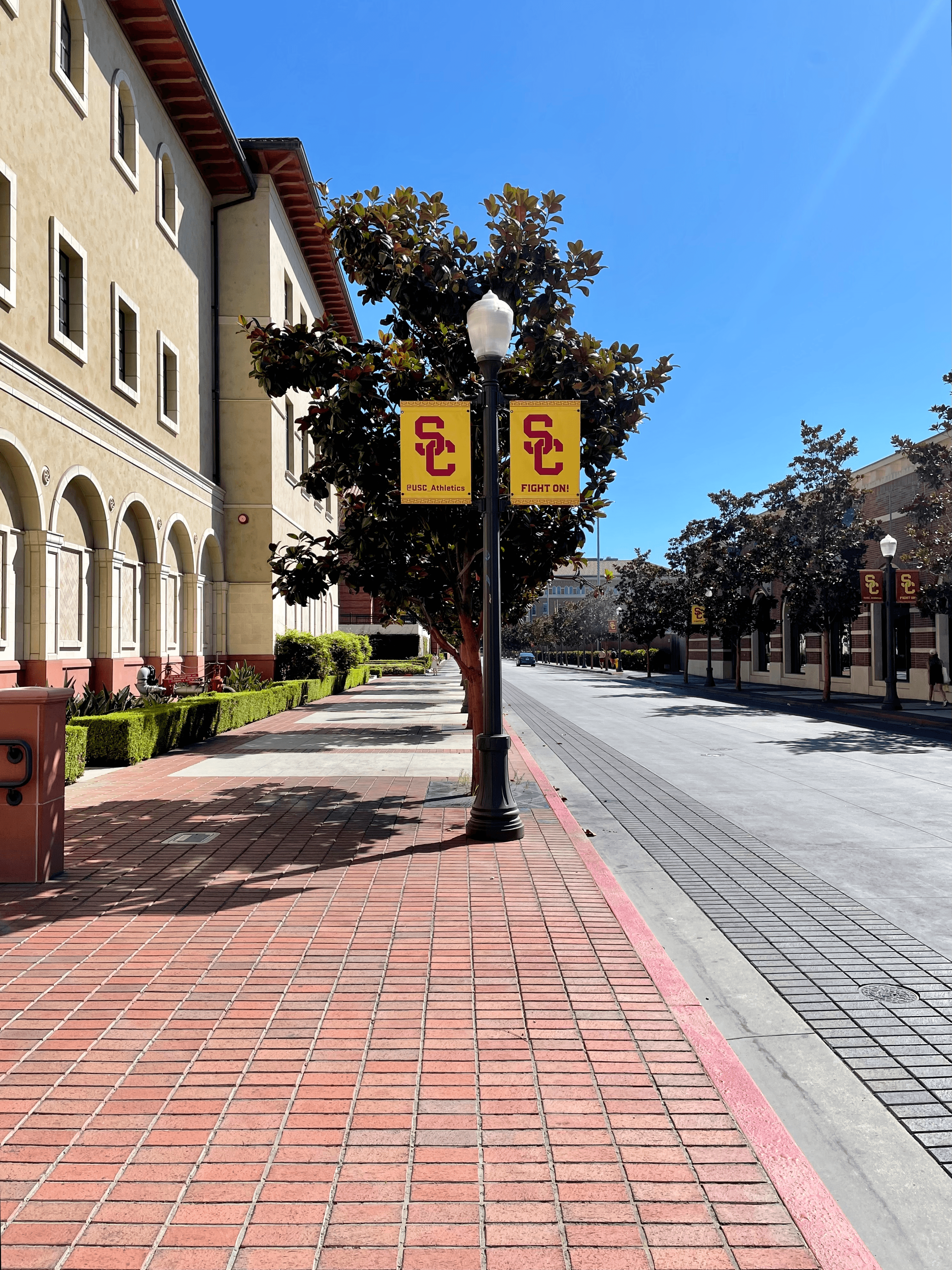 SC logo banners on McClintock Avenue in front of SCA