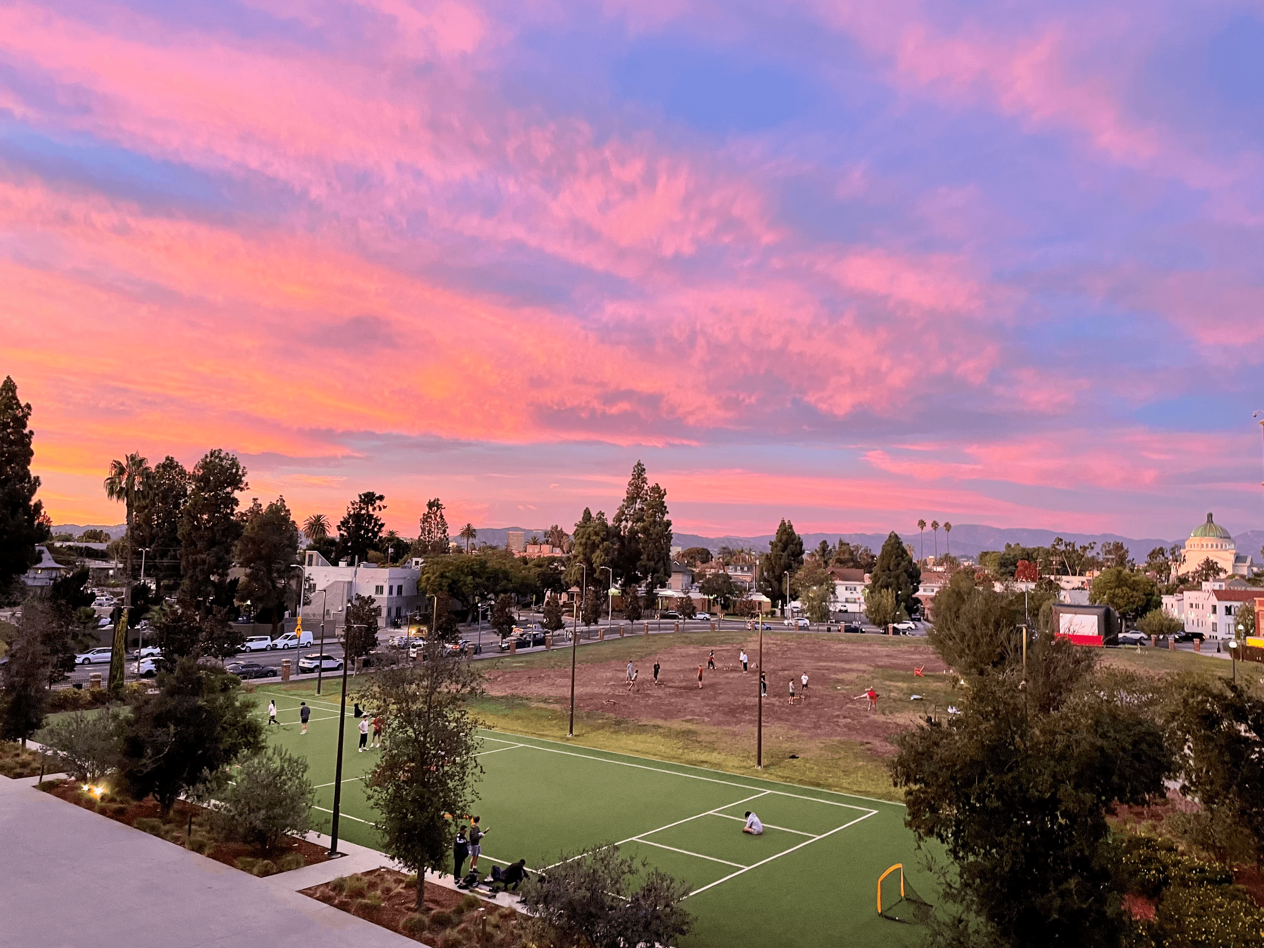 Pink and blue sunset from the dorm